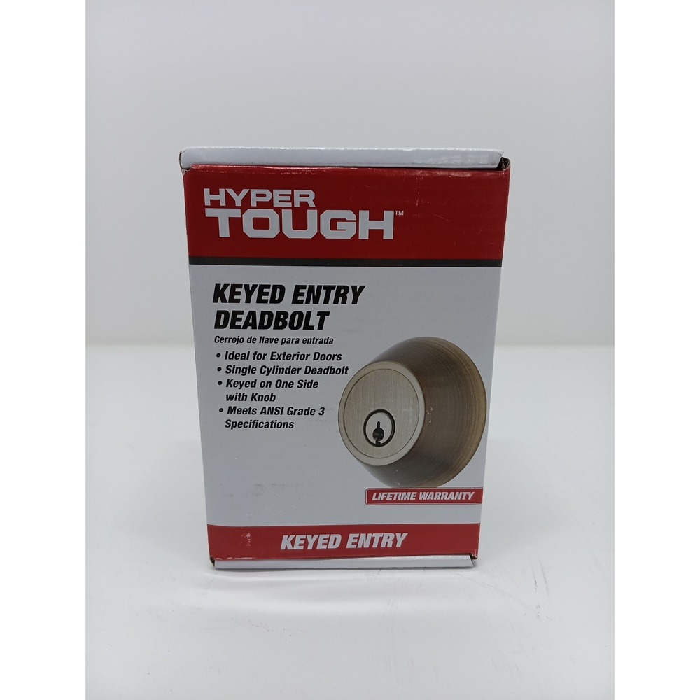 Hyper Tough Keyed Entry Deadbolt Antique Brass Finish Complete, New